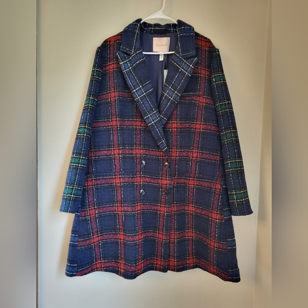 NWT 1X Plus - Anthropologie Hutch Longline Plaid Blazer Coat Double Breasted